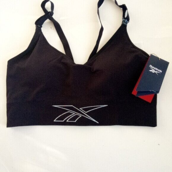 Reebok Studio Maternity Nursing Sport Bra Medium Support Removable Pads Black XL - Picture 1 of 16